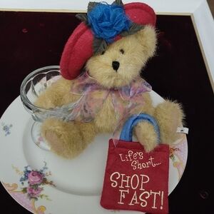 Boyds Plush Teddy Bear with Red Hat and Shopping Bag